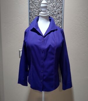 Chico's Deep Purple No Iron Button-Down Shirt